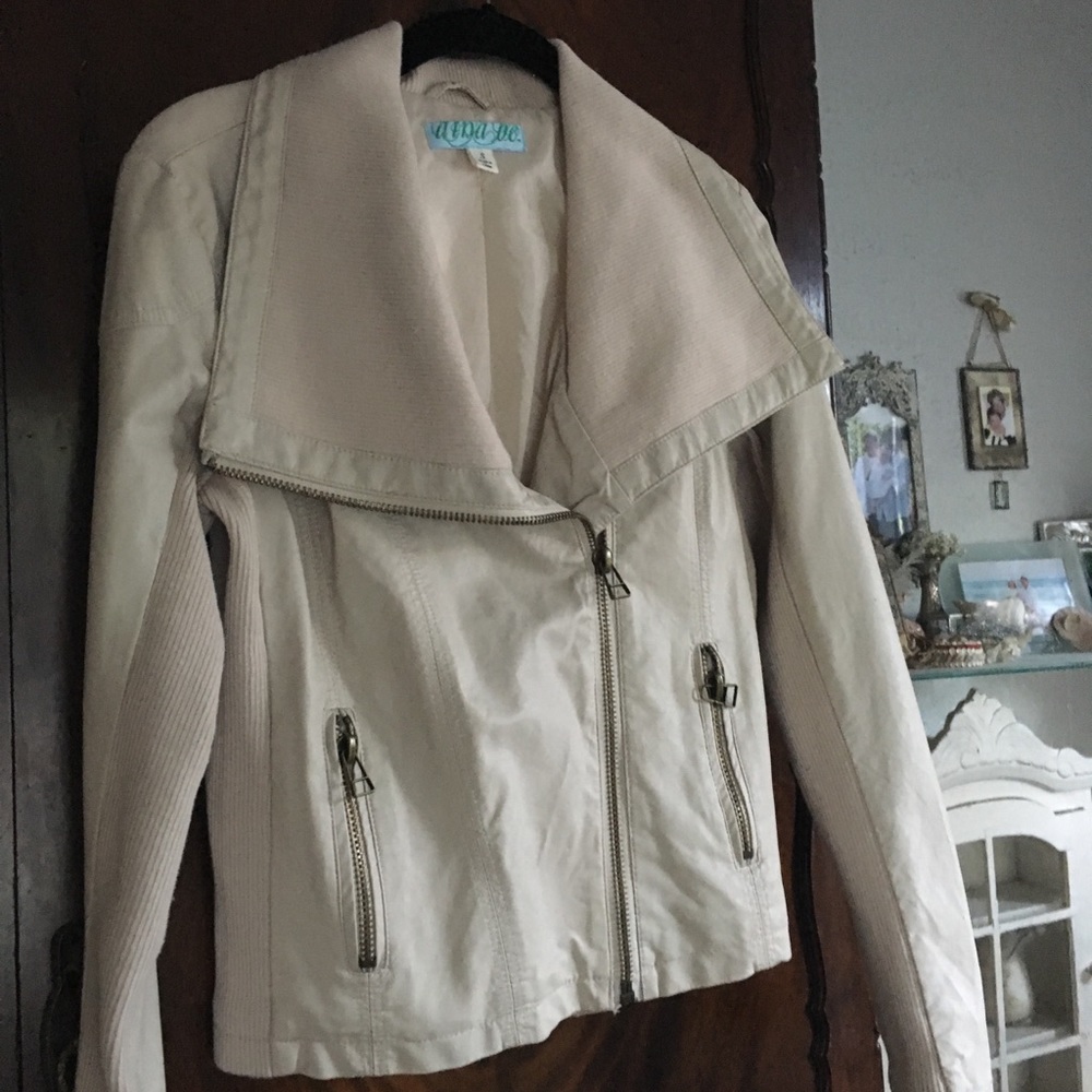 Soft beige faux leather moto jacket